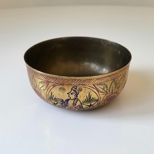 Small Engraved Vintage Indian Brass Bowl