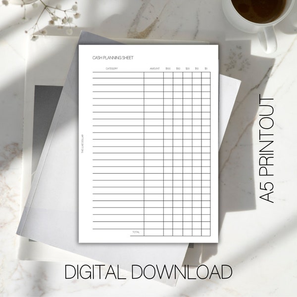 Cash Planning Sheet | A5 Cash Planning Sheet | cash stuffing | budget | Digital download | printable cash planning sheet | A5 size | planner