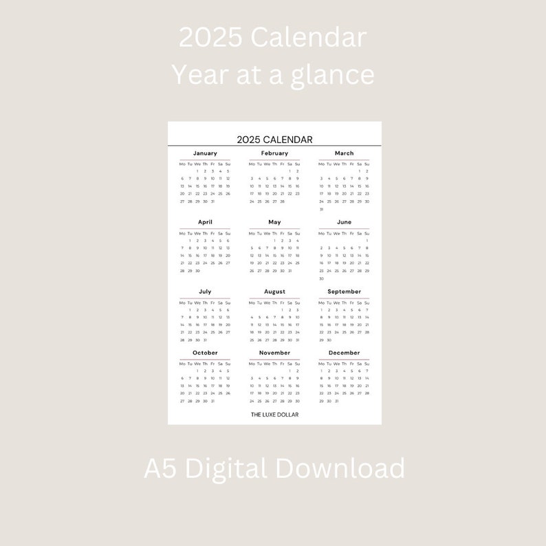 2024 2025 A5 Calendar Printable 2024 Calendar 2025 Calendar Year at a