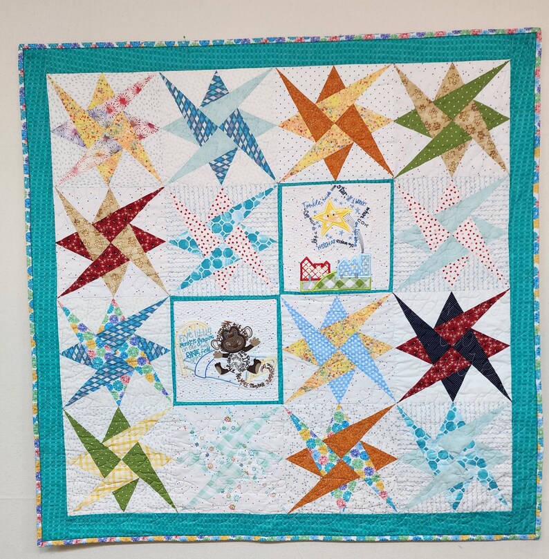 Nursery Rhyme Embroidered Baby Quilt Gender Neutral Baby Quilt Star