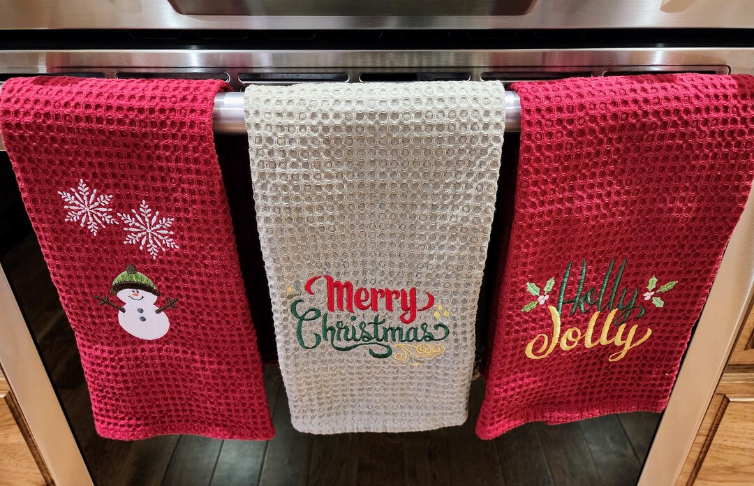 Christmas Embroidered Hand Towel Holiday Towel Christmas Etsy