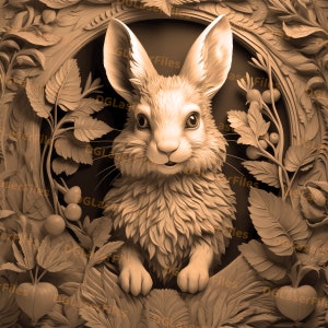 Laser Engrave File | 3D Illusion | PNG Engrave | Glowforge | Design For Laser | PNG Burn | Digital File | Carved Look | Hare | Rabbit