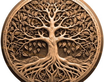 Laser Engrave File | 3D Illusion | PNG For Engraving | Glowforge | Design For Laser | PNG Burn | Digital File | Tree Of Life | Yggdrasil Art