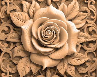 Laser Engrave File | 3D Illusion | PNG For Engraving | Glowforge | PNG Burn | Digital File | Lightburn | Carved Look | Flower | Rose