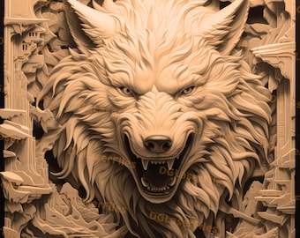 Laser Engrave File | 3D Illusion | PNG For Engraving | Glowforge | Design For Laser | PNG Burn | Digital File | Wolf Portrait