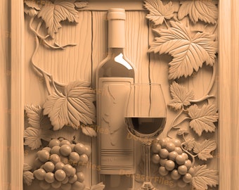 Laser Engrave File | 3D Illusion | PNG For Engraving | Glowforge | PNG Burn | Digital File | Lightburn | Grapes | Wine Bottle