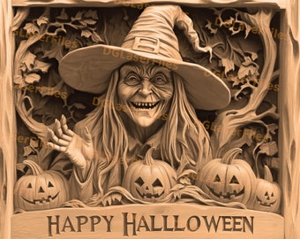 Laser Engrave File | 3D Illusion | PNG For Engraving | Glowforge | PNG Burn | Digital File | Halloween Decoration | Pumpkins | Old Witch