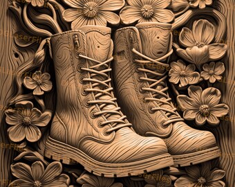 Archivo de grabado láser / Ilusión 3D / PNG para grabado / Glowforge / PNG Burn / Archivo digital / Lightburn / Floral / Jardinería / Botas