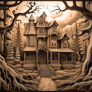 Laser Engrave File | 3D Illusion | PNG For Engraving | Glowforge | Design For Laser | PNG Burn | Digital File | Halloween | Haunted Mansion