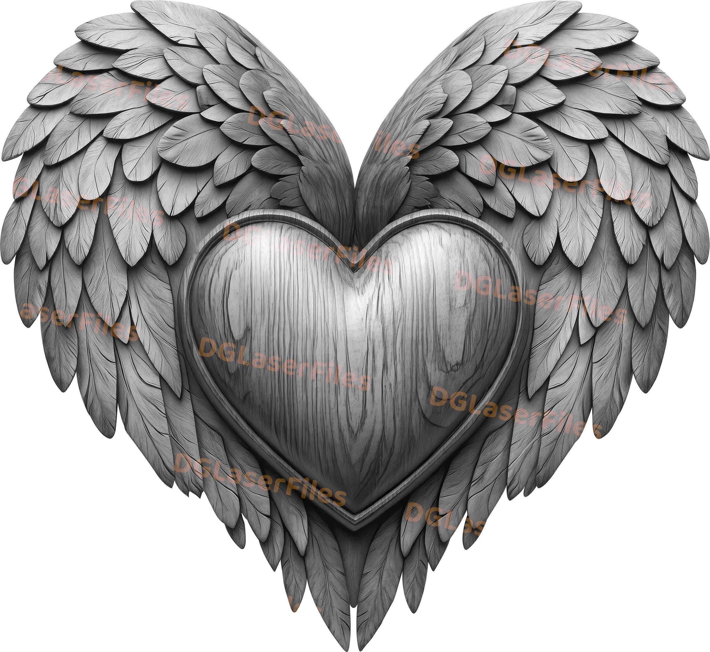 ☆Angle    Heart☆ Angel Wings | Love | Heart | Memorial | Laser Burn | Engrave PNG
