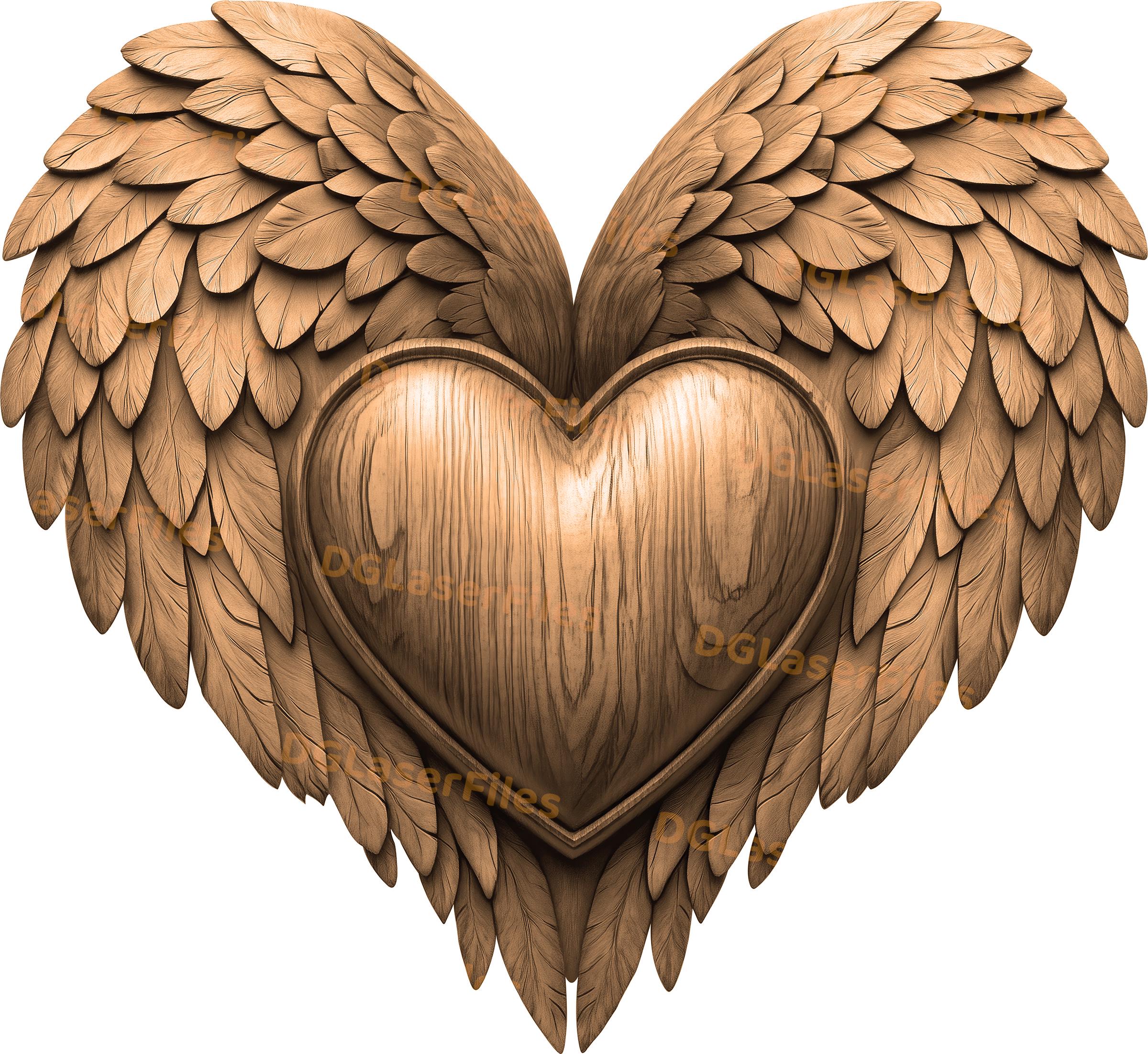 ☆Angle    Heart☆ Angel Wings | Love | Heart | Memorial | Laser Burn | Engrave PNG