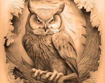 Archivo de grabado láser / Ilusión 3D / PNG para grabado / Glowforge / PNG Burn / Archivo digital / Láser listo / Pájaro / Retrato de búho