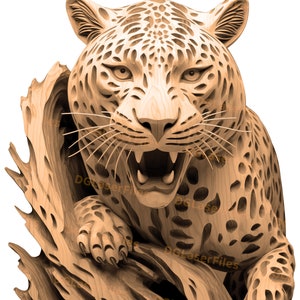 Laser Engrave File | 3D Illusion | PNG For Engraving | Glowforge | PNG Burn | Digital File | Carved Look | Wild Animal | Leopard