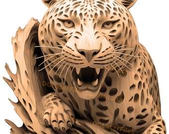 Laser Engrave File | 3D Illusion | PNG For Engraving | Glowforge | PNG Burn | Digital File | Carved Look | Wild Animal | Leopard