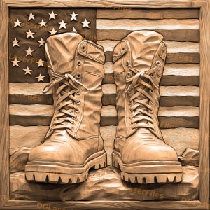 Laser Engrave File | 3D Illusion | PNG For Engraving | Glowforge | PNG Burn | Digital File | Lightburn | USA Flag | Soldier | Boots