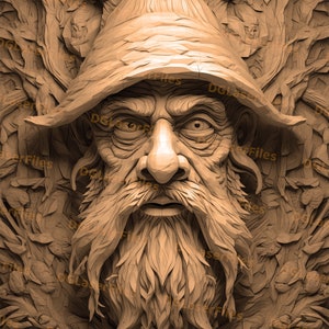 Laser Engrave File | 3D Illusion | PNG For Engraving | Glowforge | PNG Burn | Digital File | Lightburn | Old Man | Dwarf | Portrait