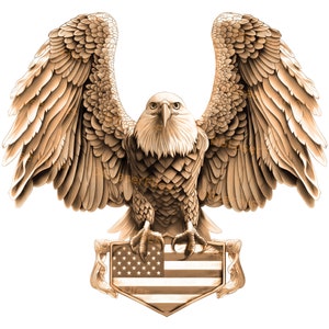 Laser Engrave File | 3D Illusion | PNG For Engraving | Glowforge | PNG Burn | Digital File | American Eagle | Patriotic | Decor | USA Flag