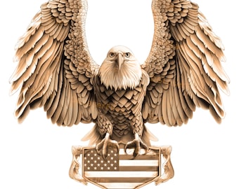 Laser Engrave File | 3D Illusion | PNG For Engraving | Glowforge | PNG Burn | Digital File | American Eagle | Patriotic | Decor | USA Flag