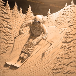 Laser Engrave File | 3D Illusion | PNG For Engraving | Glowforge | Digital File | PNG Burn | Winter Sport | Decoration Xmas | Ski