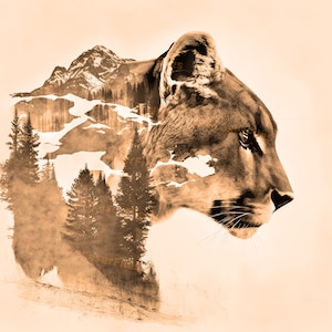 Laser Engrave File | Double Exposure | PNG For Engraving | Glowforge | Design For Laser | PNG Burn | Digital File | Mountain Lion | Cougar