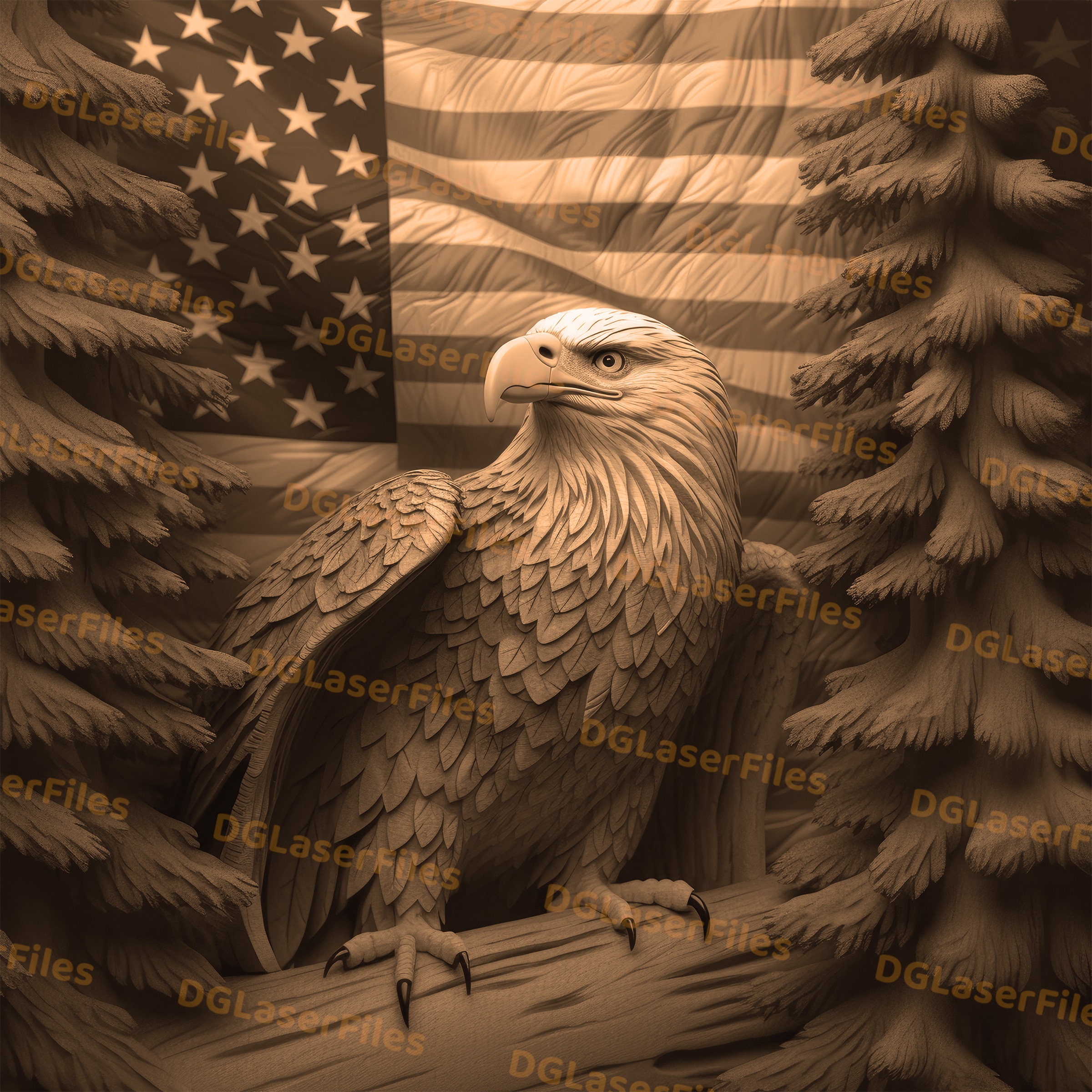 Laser Engrave File | 3D Illusion | PNG For Engraving | Glowforge | Design For Laser | PNG Burn | Digital File | Eagle | American Flag