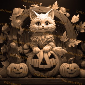 Laser Engrave File | 3D Illusion | PNG For Engraving | Glowforge | Design For Laser | PNG Burn | Digital File | Halloween Cat