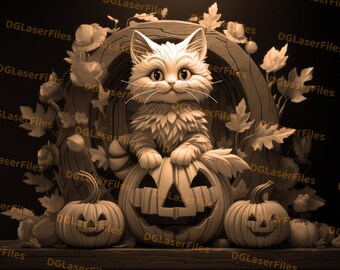 Archivo de grabado láser / Ilusión 3D / PNG para grabado / Glowforge / Diseño para láser / Grabación PNG / Archivo digital / Gato de Halloween
