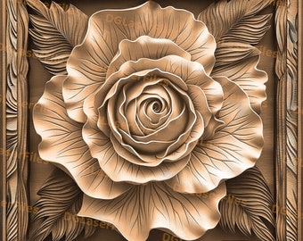Archivo de grabado láser / Ilusión 3D / PNG para grabado / Glowforge / PNG Burn / Archivo digital / Lightburn / Aspecto tallado / Flor enmarcada / Rosa