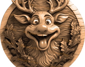 Laser Engrave File | 3D Illusion | PNG For Engraving | Glowforge | Digital File | PNG Burn | Laser Ready | Wreath | Xmas Decor | Reindeer