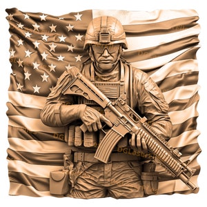 Laser Engrave File | 3D Illusion | PNG For Engraving | PNG Burn | Digital File | Commando | Army | Soldier | Patriotic | American Flag