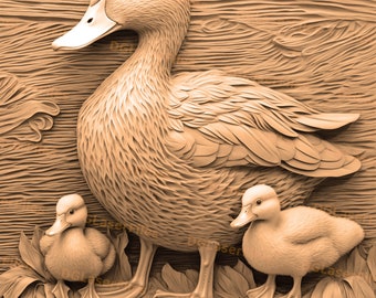 Laser Engrave File | 3D Illusion | PNG Engrave | Glowforge | Design For Laser | PNG Burn | Digital File | Carved Look | Birds | Duck