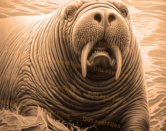 Archivo de grabado láser / Ilusión 3D / Grabado PNG / Glowforge / Diseño para láser / Grabación PNG / Archivo digital / Animal salvaje / Morsa