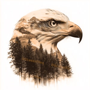 Laser Engrave File | Double Exposure | PNG For Engraving | Glowforge | Design For Laser | PNG Burn | Digital File | Forest | Eagle