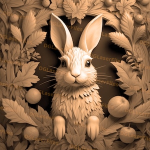 Laser Engrave File | 3D Illusion | PNG Engrave | Glowforge | Design For Laser | PNG Burn | Digital File | Carved Look | Wild Animal | Rabbit