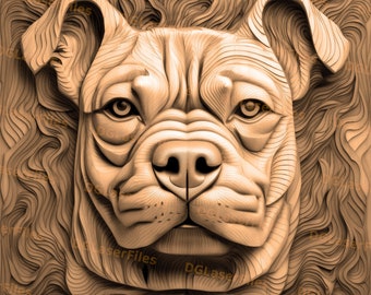 Laser Engrave File | 3D Illusion | PNG For Engraving | Glowforge | Design For Laser | PNG Burn | Digital File | Dog | American Bulldog