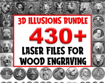 3D Illusions Bundle | Laser Ready PNG Files for Engraving | SVG Cutline | Wood Burn | Board | Coaster | Tray | Lightburn | Glowforge | Xtool