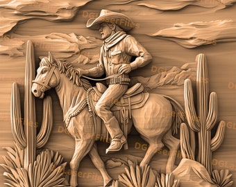 Archivo para grabar con láser / Ilusión 3D / PNG para grabar / Glowforge / Diseño para láser / PNG para grabar / Archivo digital / Western / Vaquero a caballo