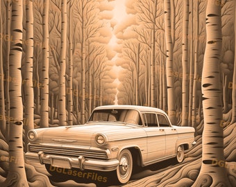 Archivo de grabado láser / Ilusión 3D / PNG para grabado / Diseño láser / Grabación PNG / Archivo digital / Bosque / Coche / Cadillac