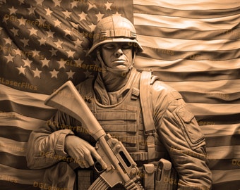 Laser Engrave File | 3D Illusion | PNG For Engraving | Glowforge | PNG Burn | Digital File | Military Soldier | American Flag