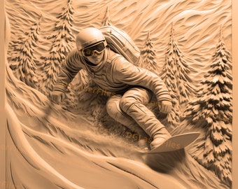 Archivo de grabado láser / Ilusión 3D / PNG para grabado / Glowforge / Archivo digital / PNG Burn / Deporte de invierno / Decoración Navidad / Snowboard