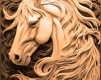 Archivo de grabado láser / Ilusión 3D / PNG para grabado / Glowforge / Diseño para láser / PNG Burn / Archivo digital / Luz / Caballo