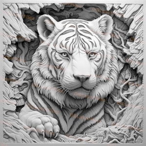 Fichier de gravure laser illusion 3D PNG à graver Forgelumineuse Conception pour laser PNG Graver Fichier numérique Portrait de tigre image 3