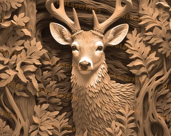 Laser Engrave File | 3D Illusion | PNG For Engraving | Glowforge | Design For Laser | PNG Burn | Wood Carving | Digital File | Animal | Deer