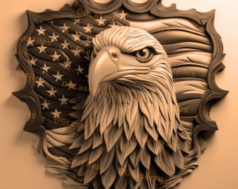 Laser Engrave File | 3D Illusion | PNG For Engraving | Glowforge | PNG Burn | Digital File | Eagle Portrait | Patriotic | American Flag