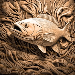 Laser Engrave File | 3D Illusion | PNG For Engraving | Glowforge | Design For Laser | PNG Burn | Digital File | Fish | Bass