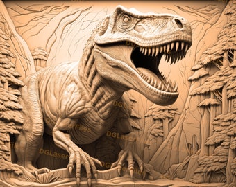 Archivo de grabado láser / Ilusión 3D / PNG para grabado / Glowforge / Diseño para láser / Grabación PNG / Archivo digital / Dinosaurio / T-rex