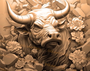Laser Engrave File | 3D Illusion | PNG For Engraving | Glowforge | Design For Laser | PNG Burn | Digital File | Bull