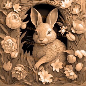 Laser Engrave File | 3D Illusion | PNG Engrave | Design For Laser | PNG Burn | Digital File | Botanical | Forest | Burrow | Rabbit