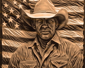 Laser Engrave File | 3D Illusion | PNG For Engraving | Glowforge | Design For Laser | PNG Burn | Digital File | Cowboy Portrait