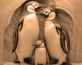 Laser Engrave File | 3D Illusion | PNG For Engraving | Glowforge | PNG Burn | Digital File | Laser Ready | Birds | Family | Penguins